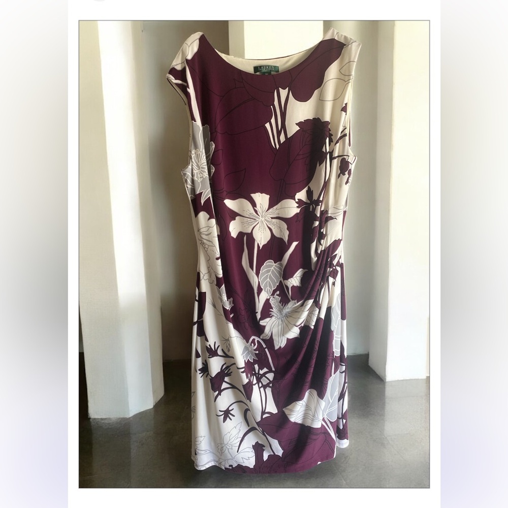 Lauren Ralph Lauren Burgundy and White Floral  Dress
